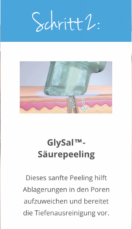 Im Anschluss daran wird ein reinigendes Peeling mit Frucht- und Salicylsäuren aufgetragen.