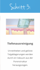 Im nächsten Schritt wird mit einer Kombination aus Wasserwirbel und Vakuum die Ausreinigung der Haut durchgeführt